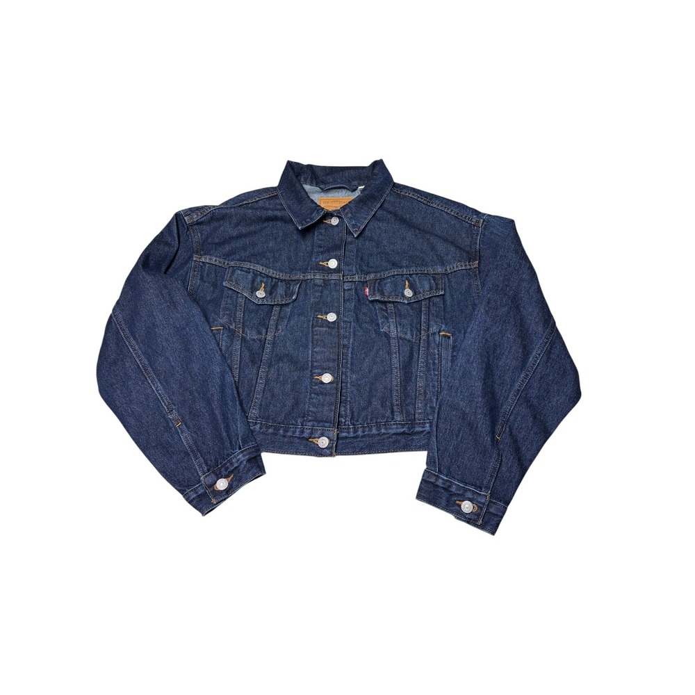 Levis Premium Cropped Trucker Denim Jacket Dark Indigo Womens XL A9155-0000